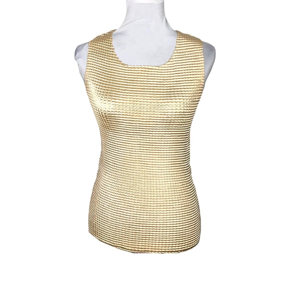 Notations Gold Light Yellow Shirred Smocked Tank Top Size M